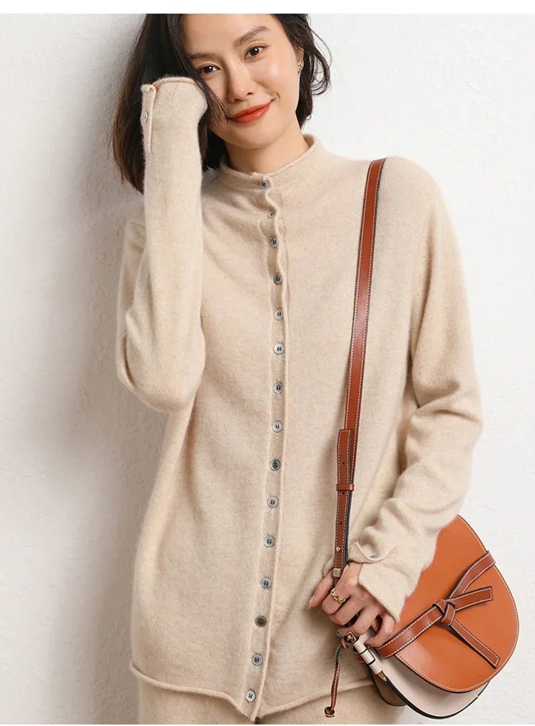 Cashmere Knitted Causal Stand-up Collar Cardigan