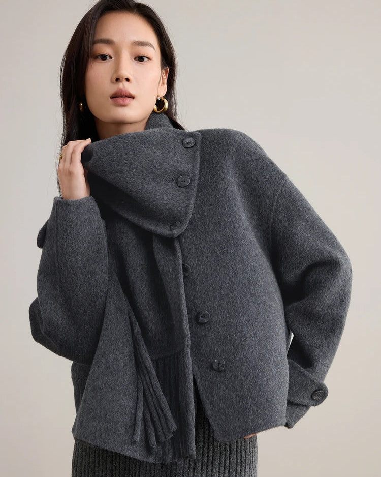 Detachable Scarf Collar Wool Coat