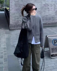 Cashmere Double Zip Turtleneck Cardigan