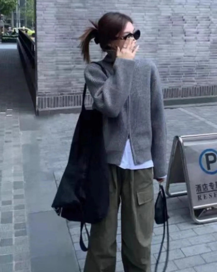 Cashmere Double Zip Turtleneck Cardigan