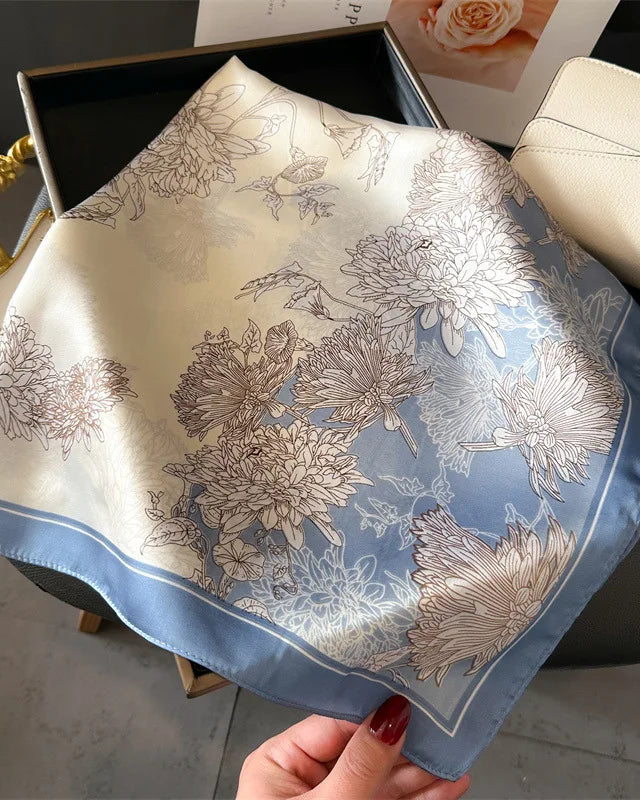 Floral Print Satin Square Scarf