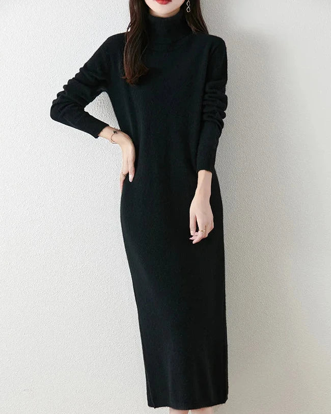 Merino Wool Turtleneck Knit Dress