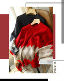 Round Neck Patchwork Pullover Sweater