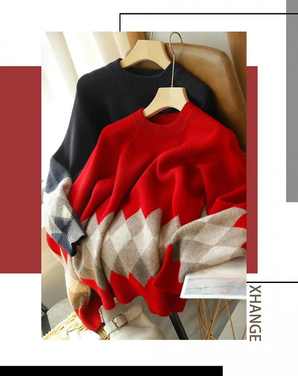 Round Neck Patchwork Pullover Sweater