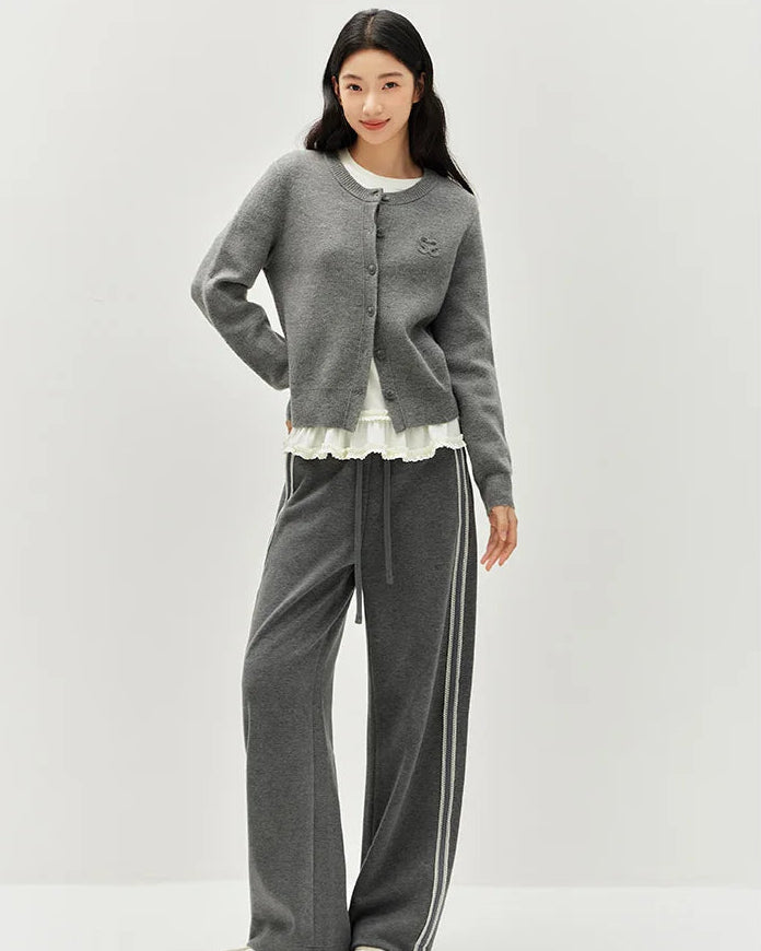 Striped Wide-Leg Ankle Trousers