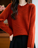 Pointelle Merino Wool Crewneck Sweater