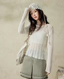 Relaxed Lace Detail Knitted Pullover Top