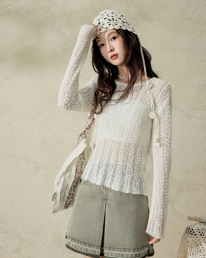 Relaxed Lace Detail Knitted Pullover Top