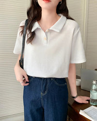Casual Loose Waffle Knit Polo Top