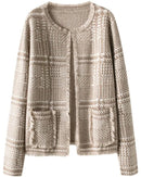 Houndstooth Fringe Cashmere Open Cardigan