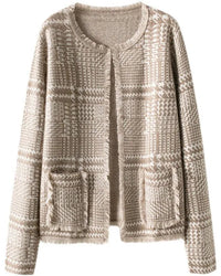 Houndstooth Fringe Cashmere Open Cardigan
