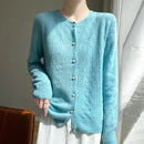 Merino Wool Hollow-Out Pearl Button Cardigan