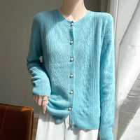 Merino Wool Hollow-Out Pearl Button Cardigan