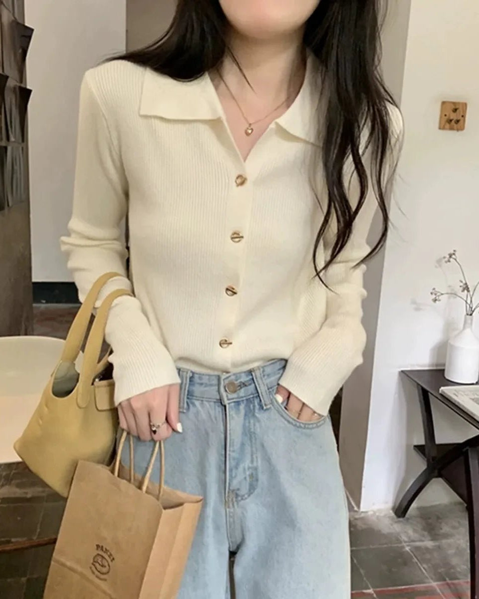 Polo Lapel Knit Cardigan