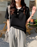 Women's waffle knit polo top — relaxed cotton fit, breathable texture, perfect for casual summer styling.