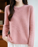 Pointelle Merino Wool Crewneck Sweater