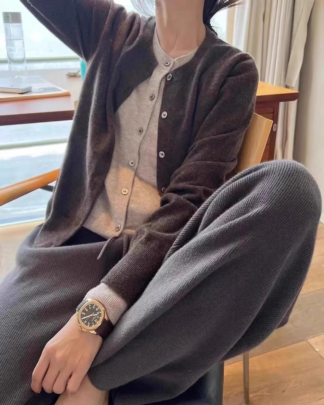 Cashmere Knitted Cardigan Faux Two-Piece Sweater