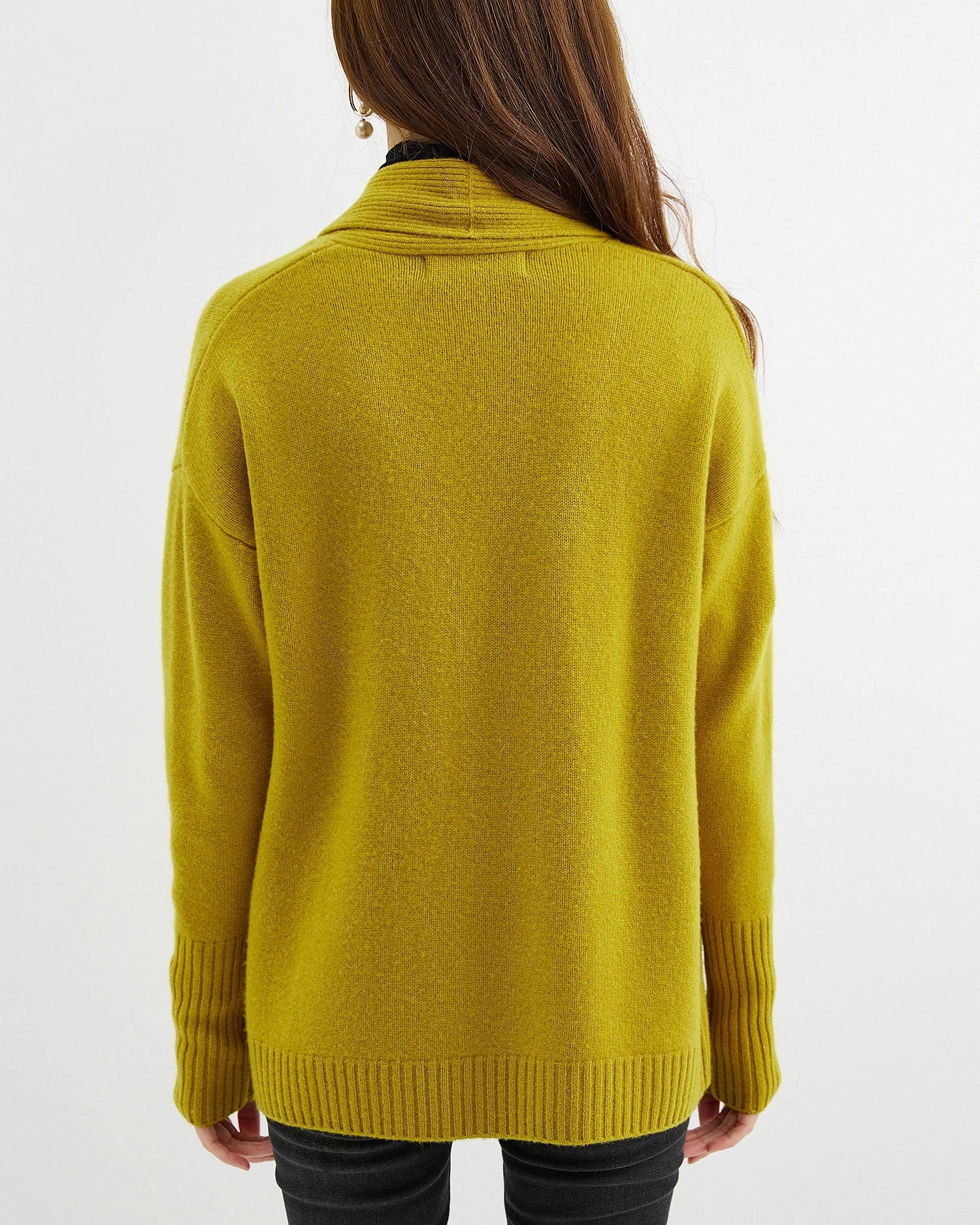 Merino Wool Solid Scarf Collar Loose Knit Cardigan