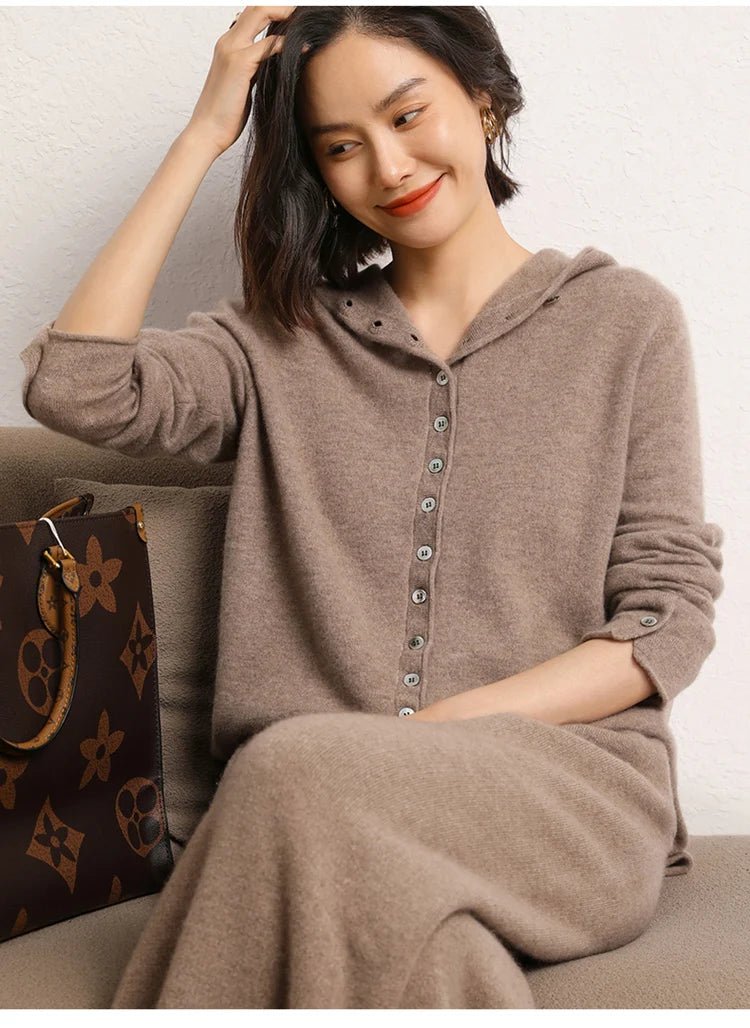 Cashmere Knitted Hooded Cardigan