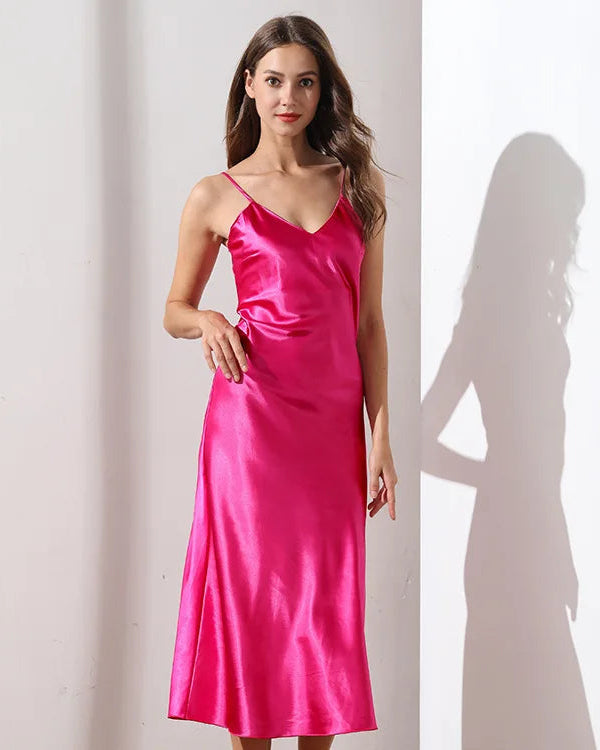 Satin V-Neck Long Slip Nightgown
