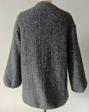 Solid V-Neck Lantern Sleeve Loose Knit Cardigan