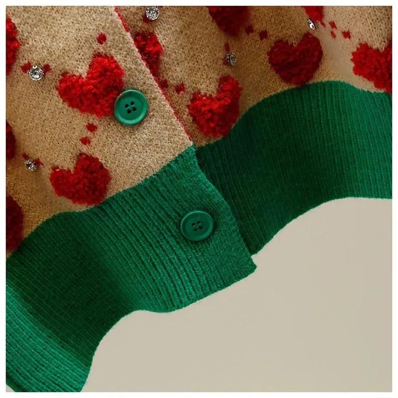Ugly Sweater Heart Detail Knitted Short Cardigan