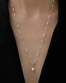 Gold Stainless Steel Pearl Beaded OT Clasp Long Necklace