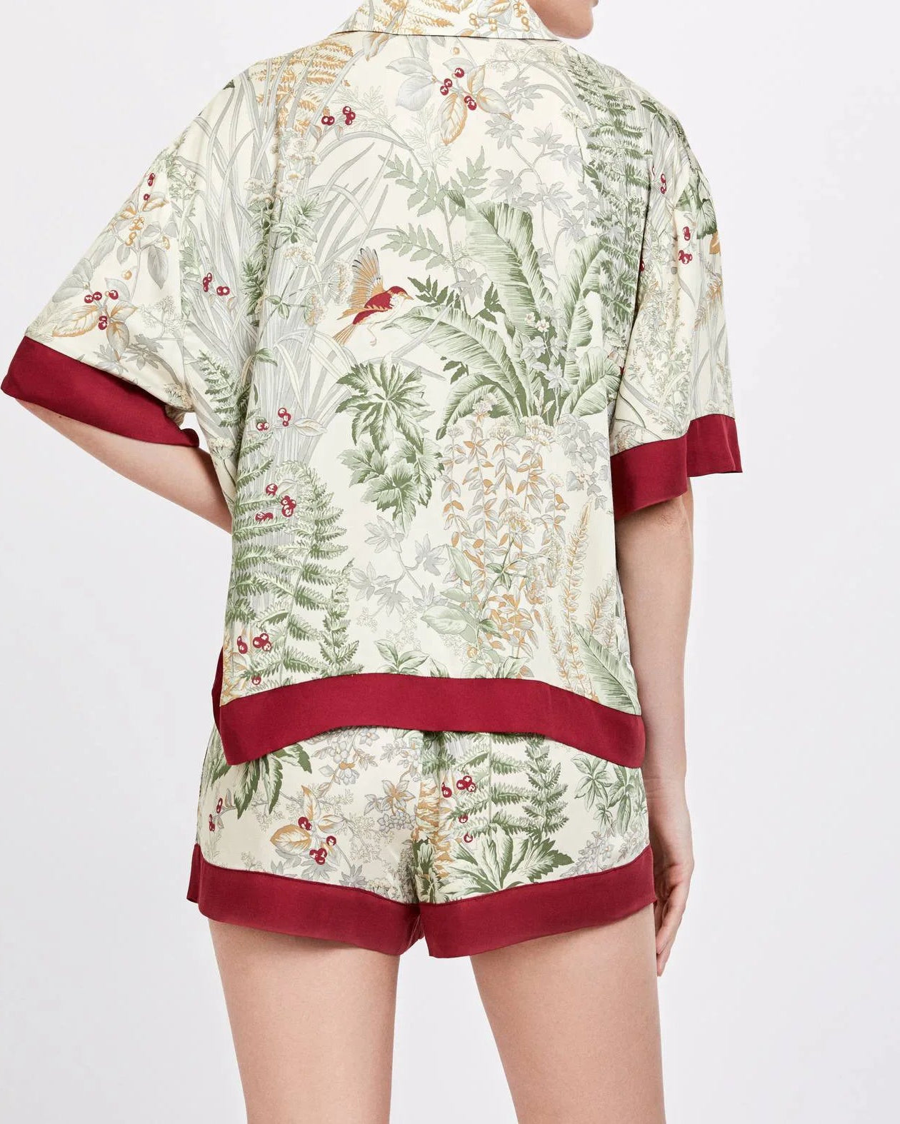 Printed Short Sleeve Shirt & Shorts Satin Pajamas Set