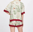 Printed Short Sleeve Shirt & Shorts Satin Pajamas Set