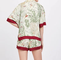 Printed Short Sleeve Shirt & Shorts Satin Pajamas Set