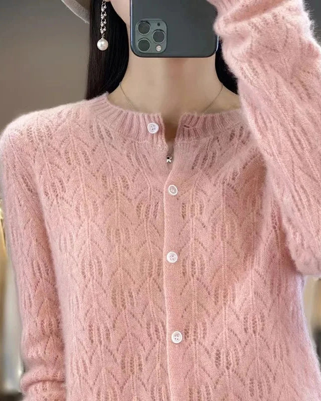 Thick Button-Front Merino Wool Cardigan