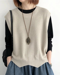 Loose-Knit Cotton Crew-Neck Vest