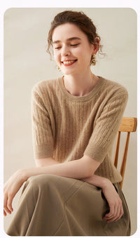 100% Cashmere Short Sleeve Pullover Sweatshirt