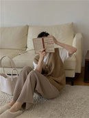 Drawstring Ribbed Knitted Wide Leg Sweatpants