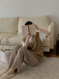 Drawstring Ribbed Knitted Wide Leg Sweatpants