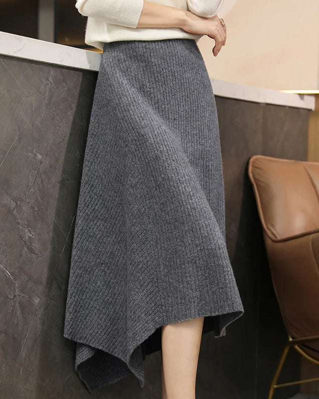 Merino Wool Asymmetric Knit Skirt