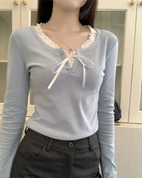 Bow Patchwork Long-Sleeve Top