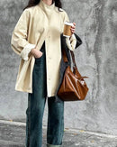 Solid Mandarin Collar Single-Breasted Short Trench Coat