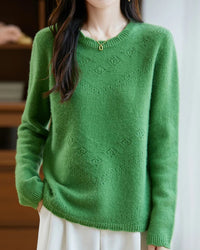 Pointelle Merino Wool Crewneck Sweater