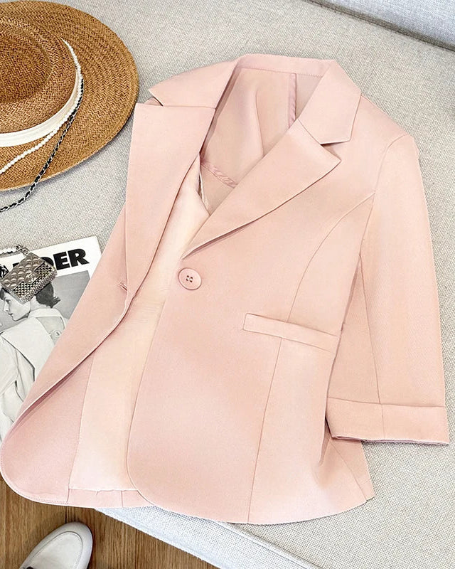Relaxed Three-Quarter Sleeve Suit Jacket