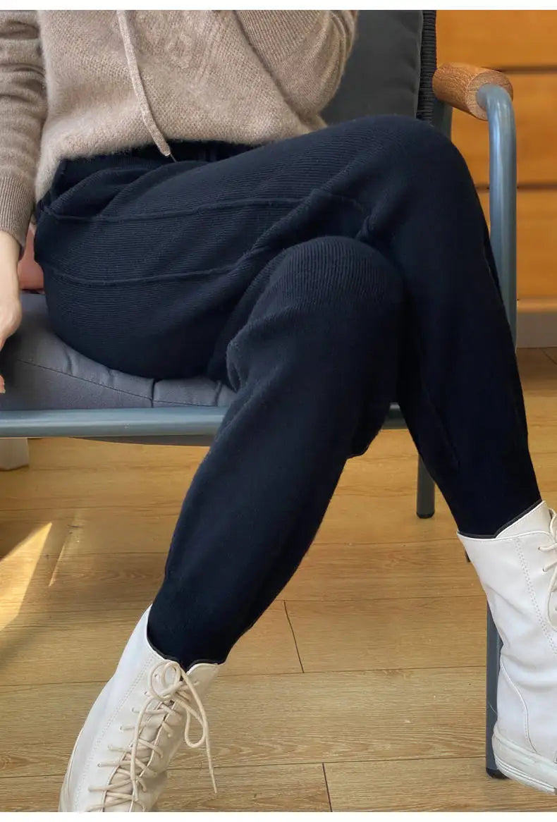 High Waist Drawstring Wool Knitted Pants