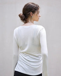 Crew Neck Long-Sleeved Irregular Slit T-Shirt