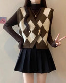 Argyle Knit Open Front Sweater Vest