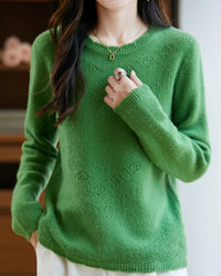 Pointelle Merino Wool Crewneck Sweater