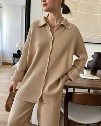 Loose Knit Cardigan & Elastic Waist Trousers Set