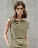 Casual Linen Cotton Irregular Shoulder T-Shirt