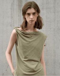 Casual Linen Cotton Irregular Shoulder T-Shirt