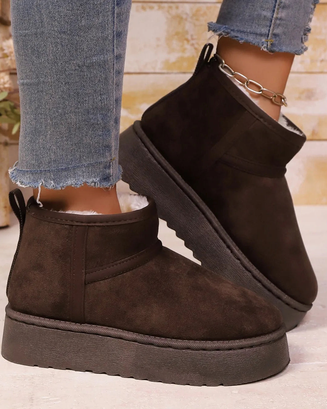 Flannel Slip-On Snow Ankle Boots
