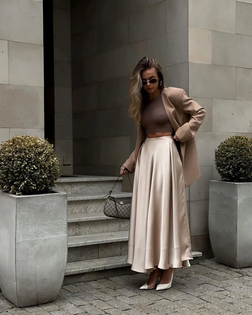 Elegant Satin High Waist Maxi Skirt