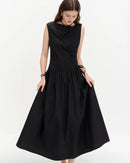 one-shoulder asymmetric midi dress. Breathable cotton-blend knit, A-line silhouette, ankle length. Perfect for summer styling.